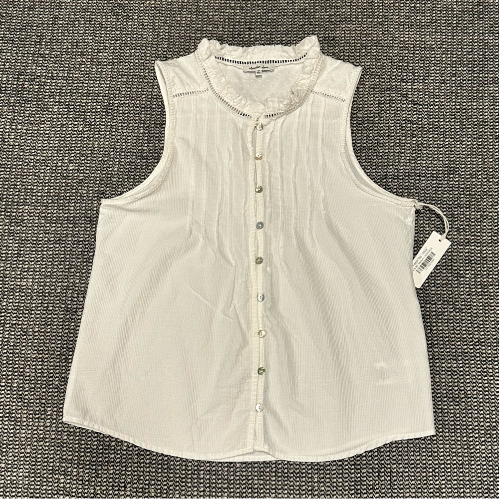Another Love Sleeveless Button-Front Blouse with Lace Trim NWT